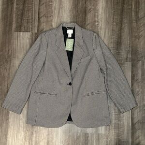 H&M Houndstooth Structured Oversized Boyfriend Blazer - Medium